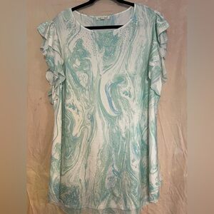 Indigo Soul Marbled Mint Ruffle Blouse